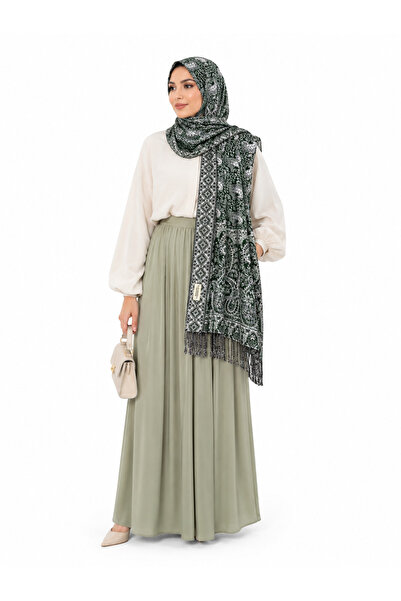 VELHAYA Luxury Stone Work Pashmina Hijab – Premium Green Paisley Shawl for Women
