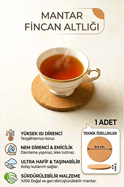TARIK HOME Doğal Mantar Fincan Altlığı Isıya Dayanıklı Leke Tutmaz Bardak Alt...