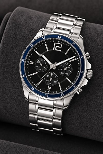 Leerybee Silver Men's Wristwatch Metal Ipc Cord Navy Blue Dial
