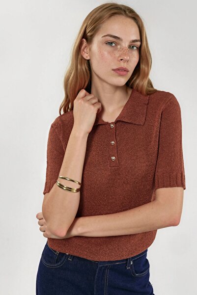 Hiccup Textured Knitted Polo Neck Blouse