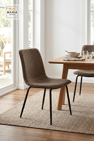 MARIA HOMES Brown Upholstered Dining Chair with Black Metal Legs Modern Home ...