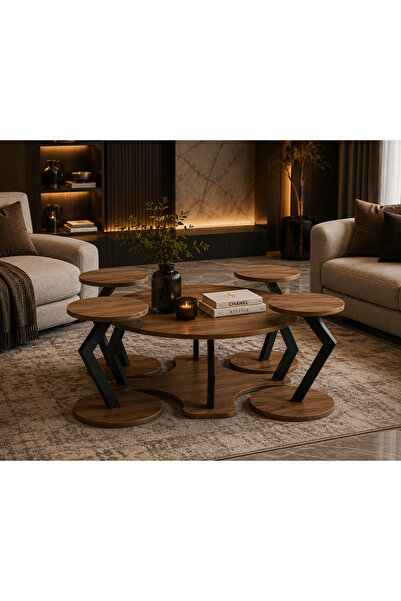 N.zone Modern Chic 5-Piece Nesting Coffee Table Set, Features a 90cm Round Ma...