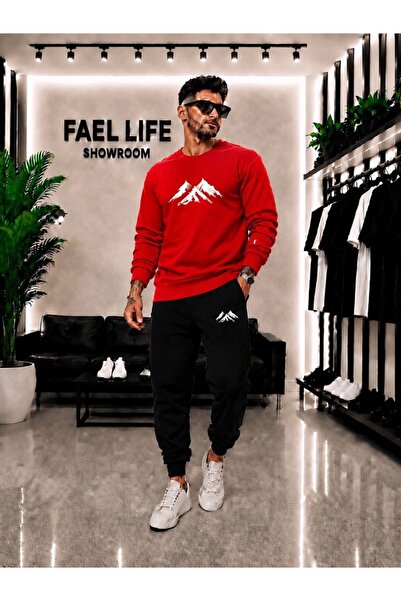 FAEL LİFE Unisex Wide Cut Zero Neckline and Sweatpants Mountain View Printed Set