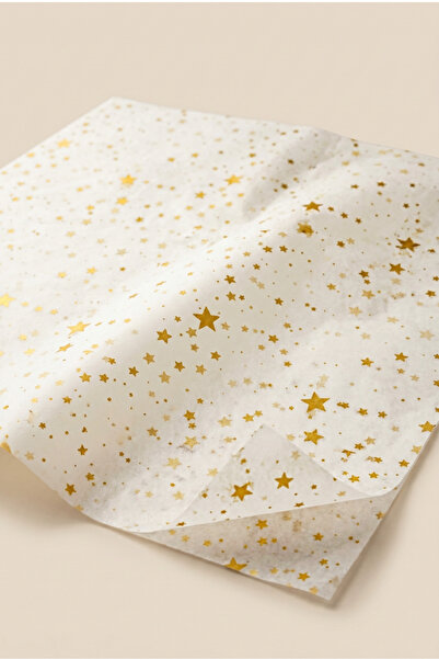 CREAPACK Gold Yıldız Desenli Pelur Kağıdı, 10 Adet 50x70 cm, Beyaz Pelur Kağı...