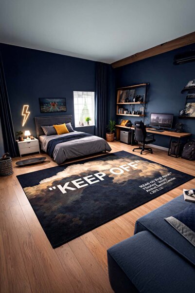 Qatalina Modern Keep Off Desenli Dijital Baskı Kaymaz Taban Yıkanabilir Salon...