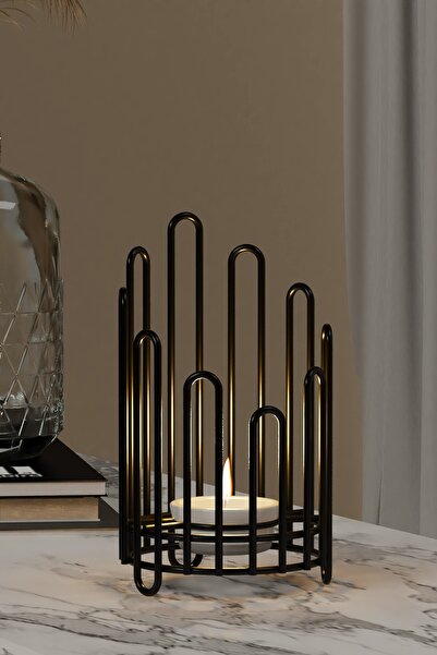 Dekula Tealight Seramik Mumluk Şamdanlık Mum Şamdan Metal Siyah Dekoratif Mas...