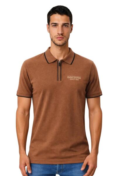 Arma Ar-Ma Men's Polo Collar T-Shirt Without Print Basic Collar Zippered Regu...