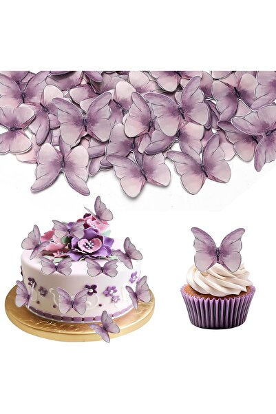 OEM Topper pentru tort brioșe comestibile, decorațiuni fluturi, set 48 bucăți...