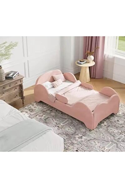 Angela Cozy Homes Pink Cloud Shaped Velvet Upholstered Bed Frame, Kids Toddle...
