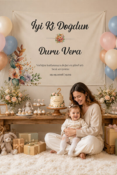 Vagonik Kişiye Özel Doğum Günü Happy Birthday Duvar Örtüsü Duvar Halısı Birin...