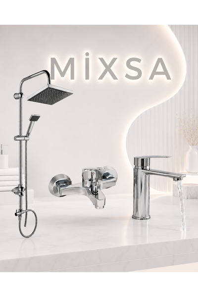 MİXSA Lüx Premium Krom Robot Duş Seti Banyo Bataryası Sabit Lavabo Bataryası ...