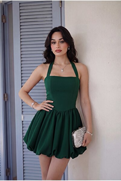 ALFUDO Moda Collection Kadın Abiye Fırfır Etekli Boyundan Askılı Mini Elbise ...