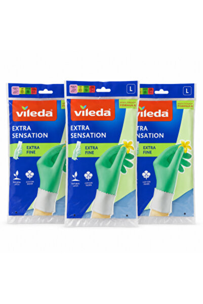 Vileda Set de 3 x Extra Sensation, mănuși de menaj extra fine, mărimea L, lat...
