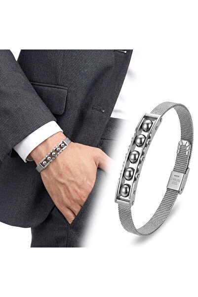Generic Brand Hematite Stone and Stainless Steel Men's Bracelet 39022B23D5