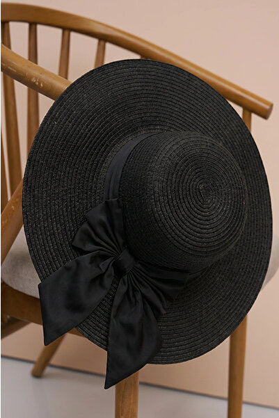 Madame Polo Ribboned straw hat - black