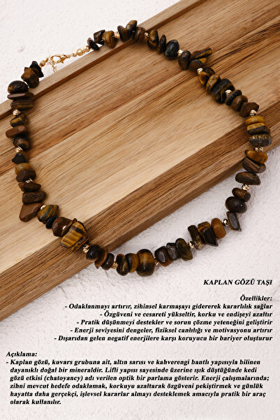 ByFlorya Jewelry Tiger's Eye Natural Stone Necklace 40Cm+3Cm Real Natural Stone