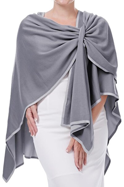 OEM DiaryLook Poncho Dama Din Cașmir Rochie Lungă Poncho Eșarfă Elegantă Gri