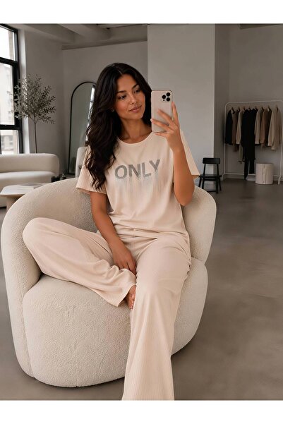 1way Comfortable and Stylish Home Pajamas, Striped T-Shirt and Wide-Leg Pants...
