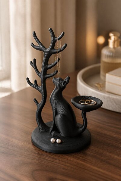novaPrint Cat and Tree Jewelry Stand – 15 cm Decorative Jewelry Organizer