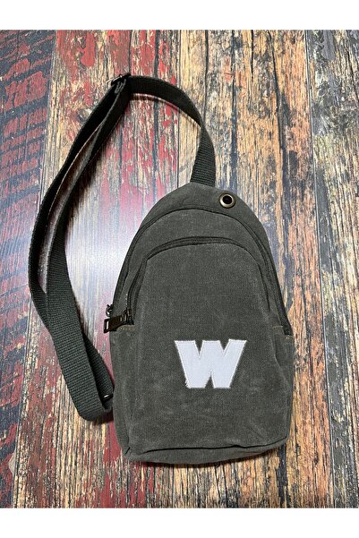 street&bagdnz Canvas Plain Khaki W Letter Embroidered Crossbody Chest Bag wit...