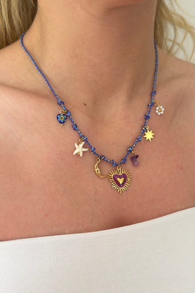 Lavian Accessories Çelik Doğal Taş Detaylı Charm Kolye
