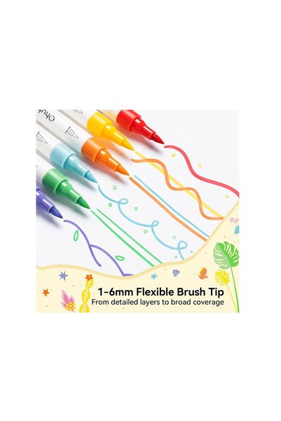 Ohuhu Set 30 Markere Acrilice Kalalau, Baza Apa, Varf Brush Flexibil, Pentru Sticla, Ceramica, Pietre, Lemn, Plastic, Hartie, Panza, Multicolor