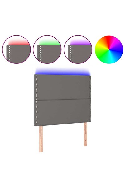 vidaxl Tăblie de pat cu LED, gri, 90x5x118/128 cm, piele ecologică