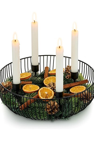 OEM Coroană de Advent pentru lumânări, metalică, modernă, rezistentă, neagră,...