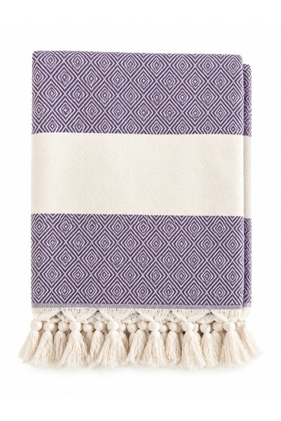 Livera Home Diamond Peshtemal |   100% Cotton, Natural Fringed |   Beach, Pool, Spa, Hammam, Sports, Travel Towel (Dark Purple - 90X180 cm)