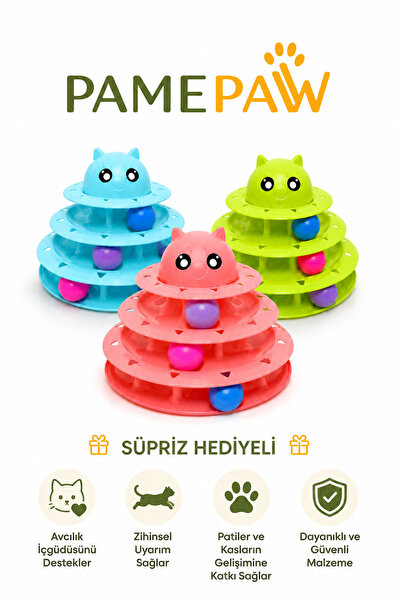 PAMEPAW 3 Katlı Kedi Başlıklı Kedi Oyuncağı 1.Kalite
