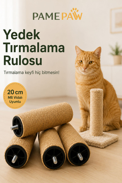 PAMEPAW Kedi Tırmalama Yedek Rulo Jüt Ip M8 Çapında Somun Vidalı 20 Cm Tırmal...