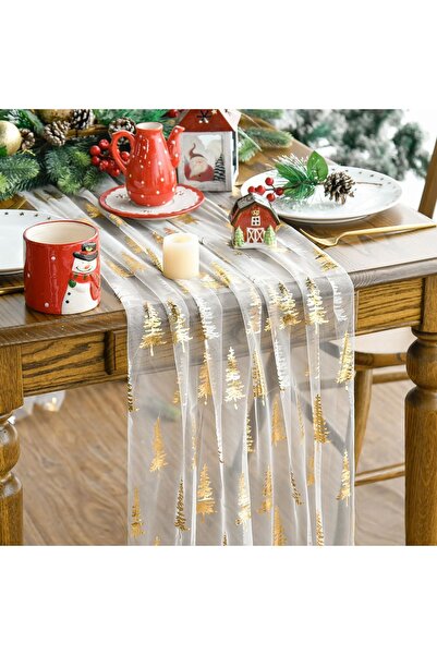 OEM Runner pentru Masă de Sărbători Decorativ Modelat Auriu Bej 70 x 300 cm