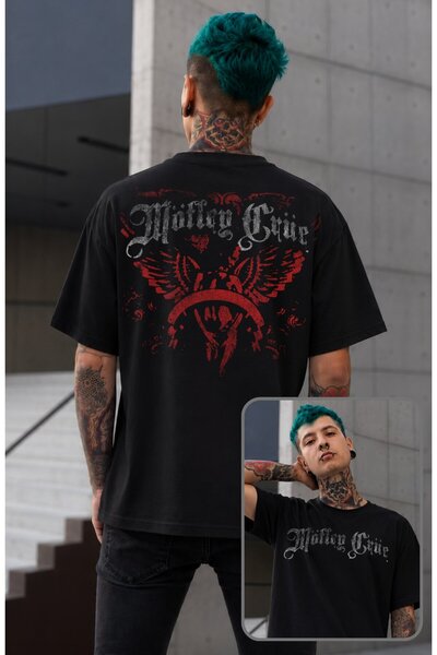 Fuddy Moda Μπλουζάκι Unisex Mötley Crüe με στάμπα στην πλάτη, Oversize μπλουζ...