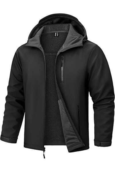OEM Jachetă Softshell bărbătească impermeabilă, respirabilă, călduroasă, neag...