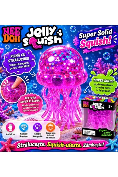 Needoh GIA’SWORLD® Jucărie senzorială antistres Calamar cu sclipici roz