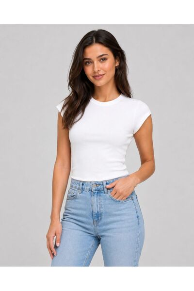 Leorina Women's White Short Sleeve Stretchy Fabric Daily Use Tshirt