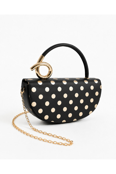 cocy-col Vance Model Black Dot Pattern Buckle Women's Hand and Shoulder Bag