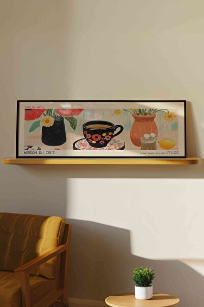 Buka Shops Maison du Café Kahve ve Çiçekler Panoramik Çerçeveli Tablo
