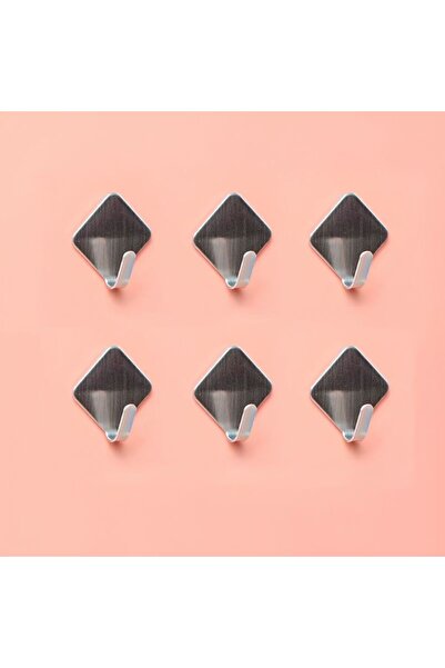idei Set 6 Cârlige Adezive din Inox, Formă Romb, 2,3x2,3 cm, Capacitate 1,5 k...