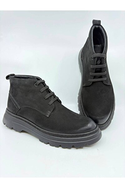 Papuccu Men's Leather Boots Black Nubuck