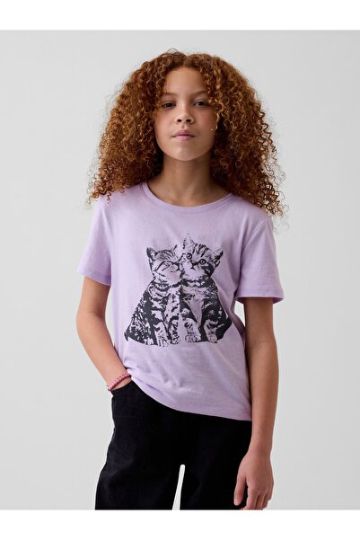 GAP Kız Çocuk Lila Grafik Baskılı T-Shirt