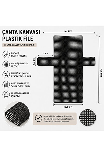 iğne izi Plastik Siyah Çanta Kanvası 40x36 cm - Çanta Yapım Filesi - DIY El Y...