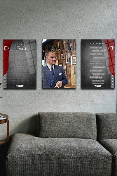 glassartdesign Set de 3 tablouri din sticlă cu Atatürk - Tablou cu Atatürk - ...