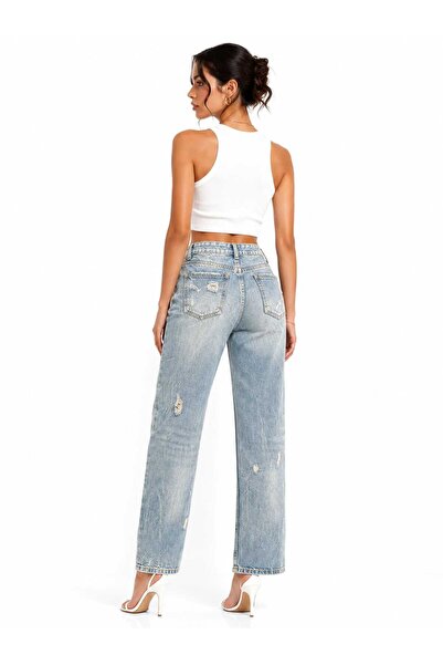 CHEVALIER FASHION Women's Distressed Light Wash Slim Fit Denim Jeans