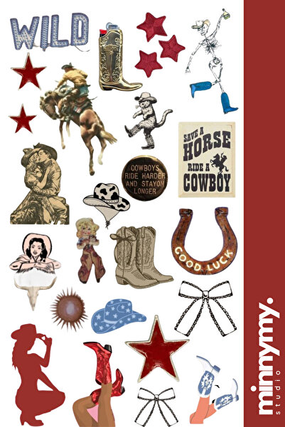 Minnymy Cowgir lCollection Sticker, Çıkartma, Ajanda, Günlük, Planlayıcı, Bul...
