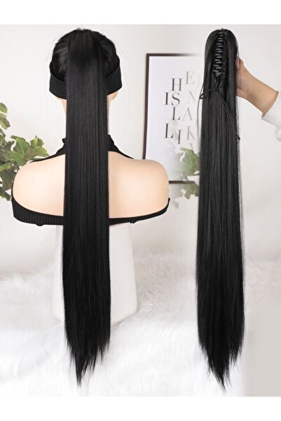 AKOLİFE Black Clip-In Straight Ponytail Hairpiece - 75cm - Real Hair Texture ...