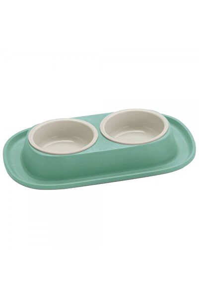 Georplast Soft Touch Double Bowl for Pets – Green Non-Slip Dual Feeding Stati...
