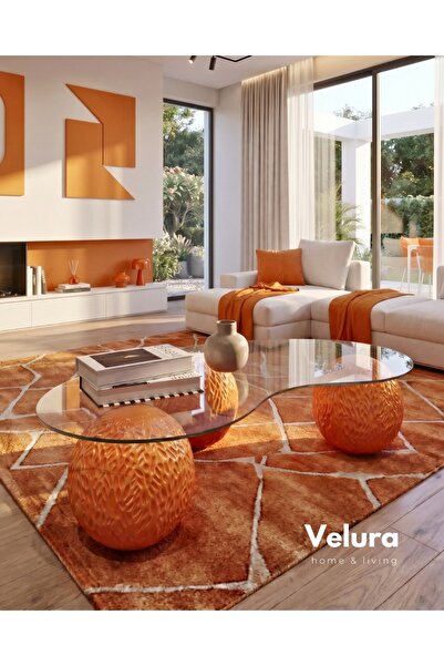Velura Home & Living Küre Orta Sehpa - Dragon - Turuncu - Şeffaf Fasulye