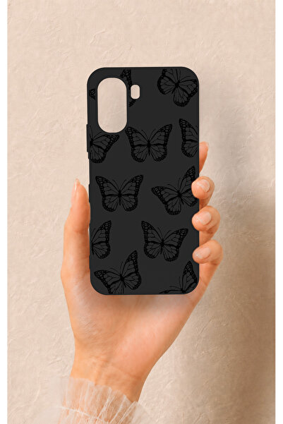 Vip Case Oppo A6T Uyumlu Siyah Kelebek Desenli Silikon Kılıf