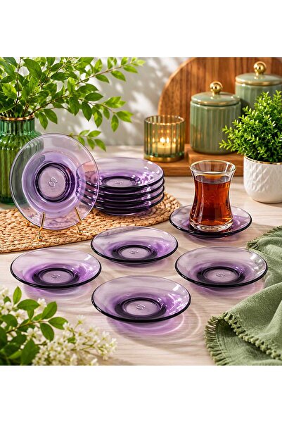 DECORS CENTER Klasik Cam Çay Tabağı 6 Kişilik MOR
